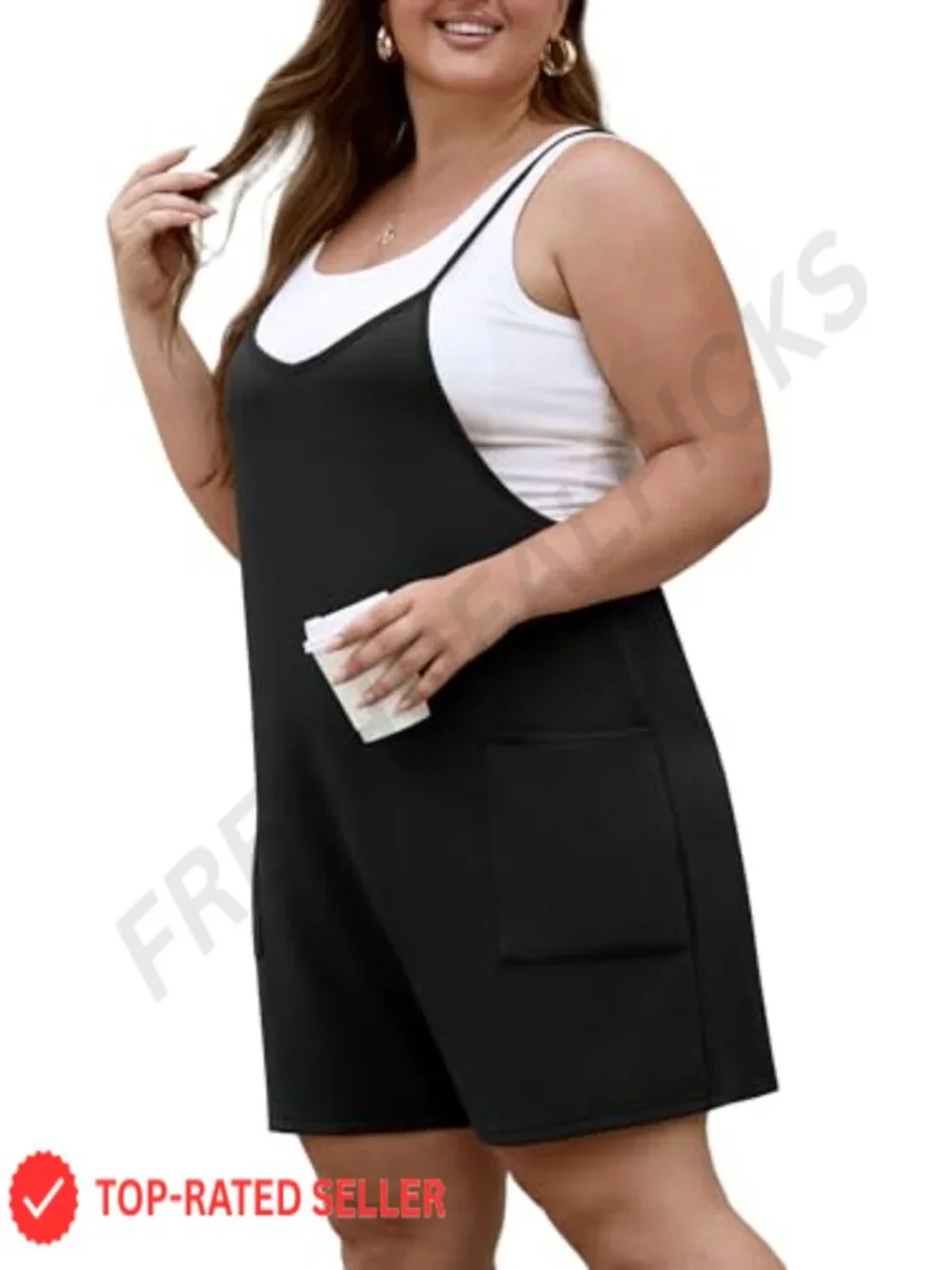 Plus Size Romper Sleeveless Adjustable Spaghetti Strap Jumpsuit with Pockets